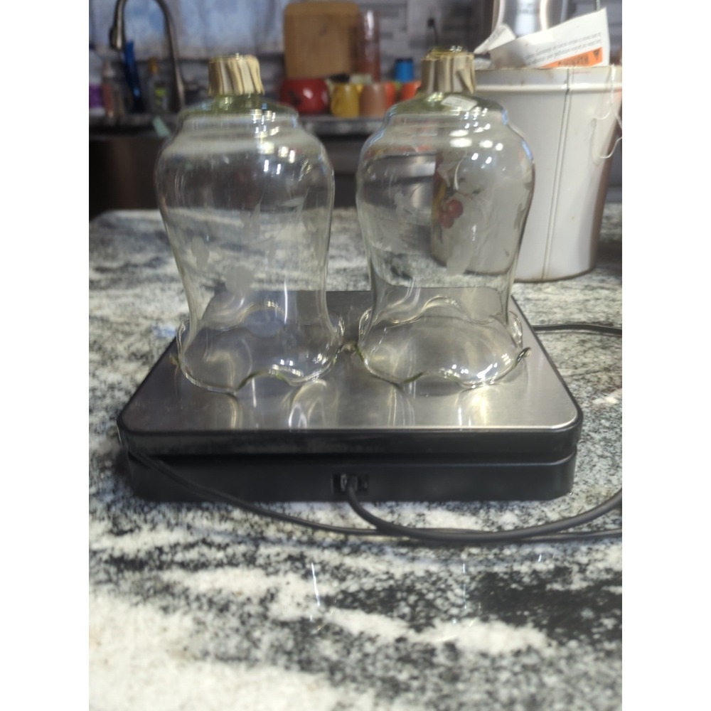 2 VTG HOMCO HOME INTERIOR HURRICANE RUFFLED EDGE FLORAL ETCHED GLASS VOTIVE CUP